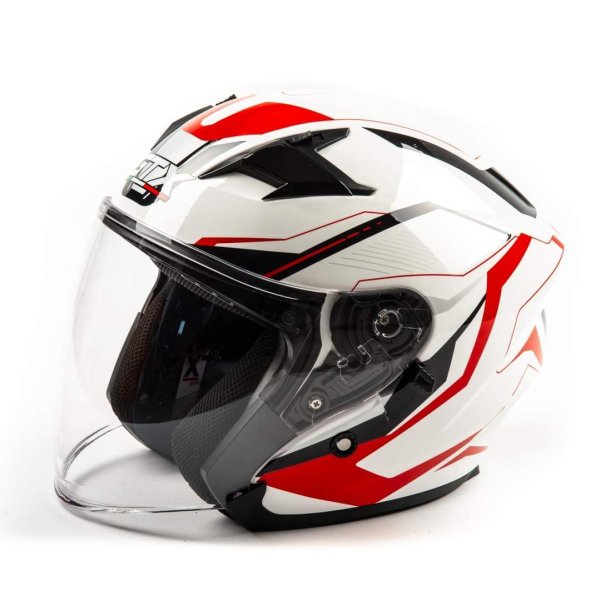 Шлем мото открытый GTX 278 #3 (XL) WHITE/RED BLACK (2 визора)